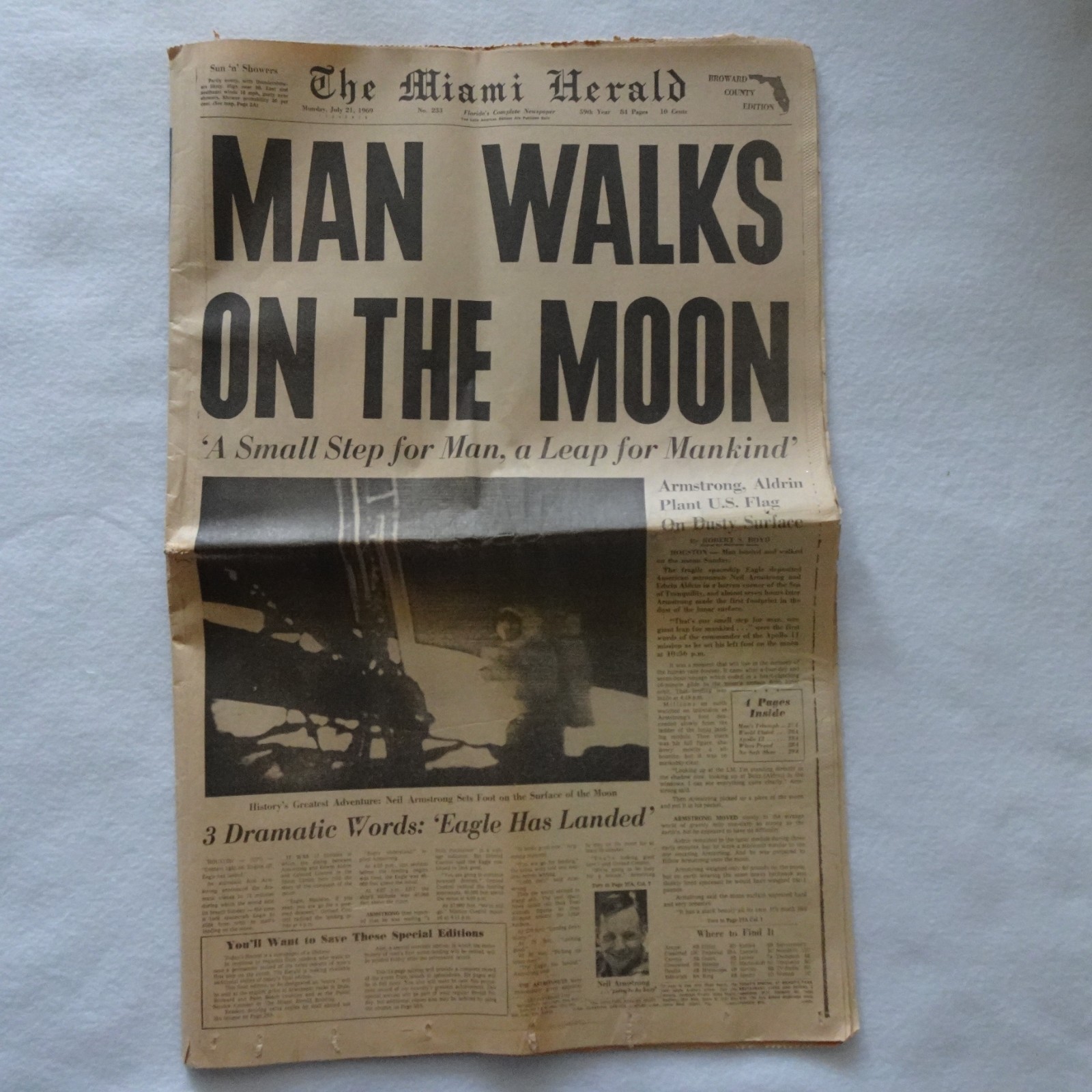 Miami Herald Ft Laud News July 1969 Man Walks On The Moon Newspaper Sections