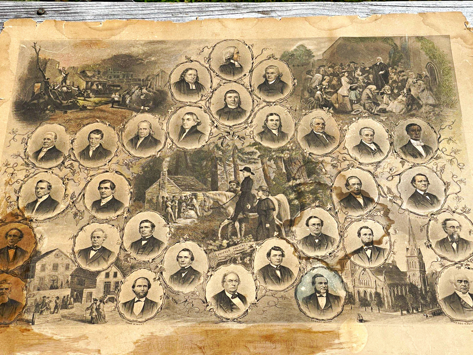 1872 Wesleyan Methodism Church History Lithograph including Francis Burns 1872 Wesleyan Methodism Church History Lithograph including Francis Burns