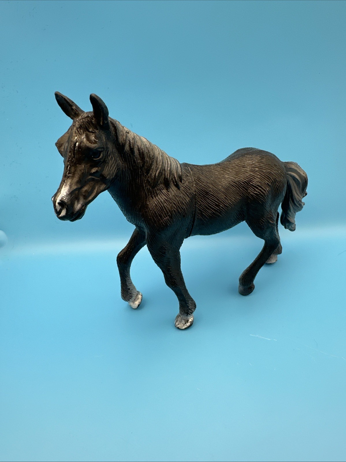 Vintage 1999 Black Plastic Horse Figurine White Socks Made in China 6 Inch