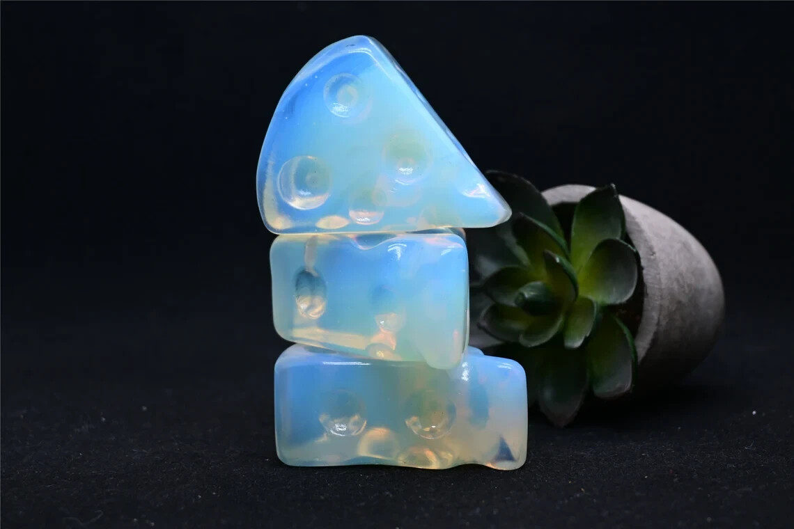 100G Hand Carved Synthetic Quartz Opalite Cheese Crystal Cheese