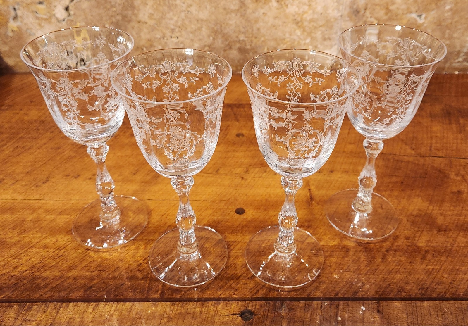 Set of 4 Fostoria Crystal Navarre Claret Wine Glasses 6 1/8
