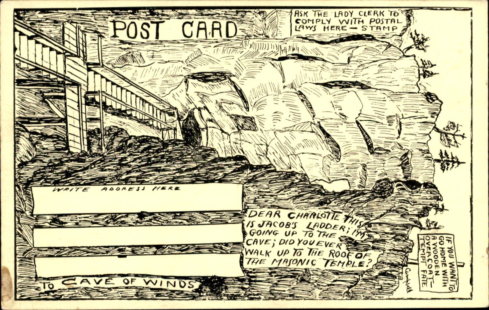 incredible 1907 Colorado Springs Williams Canon Cave oF The Winds ad postcard