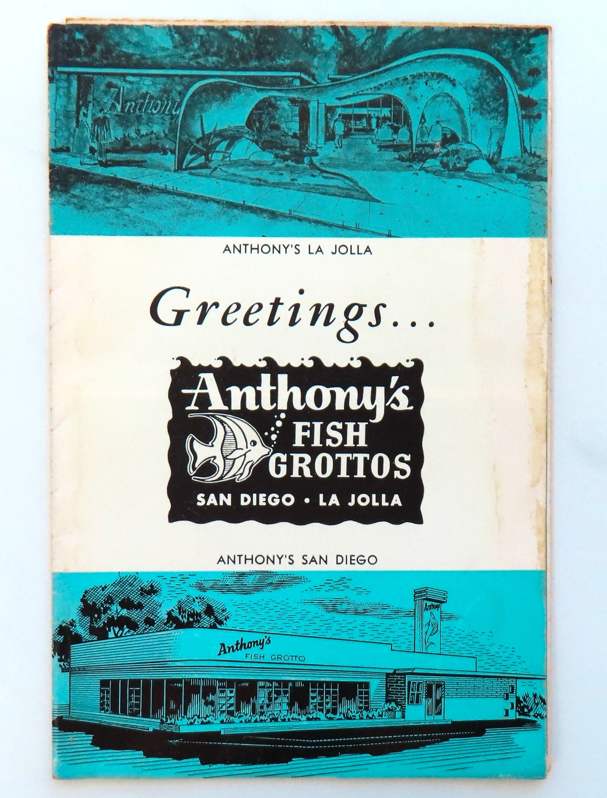 Anthony\'s Fish Grotto Menu Vintage 1960 Seafood California San Diego La Jolla CA