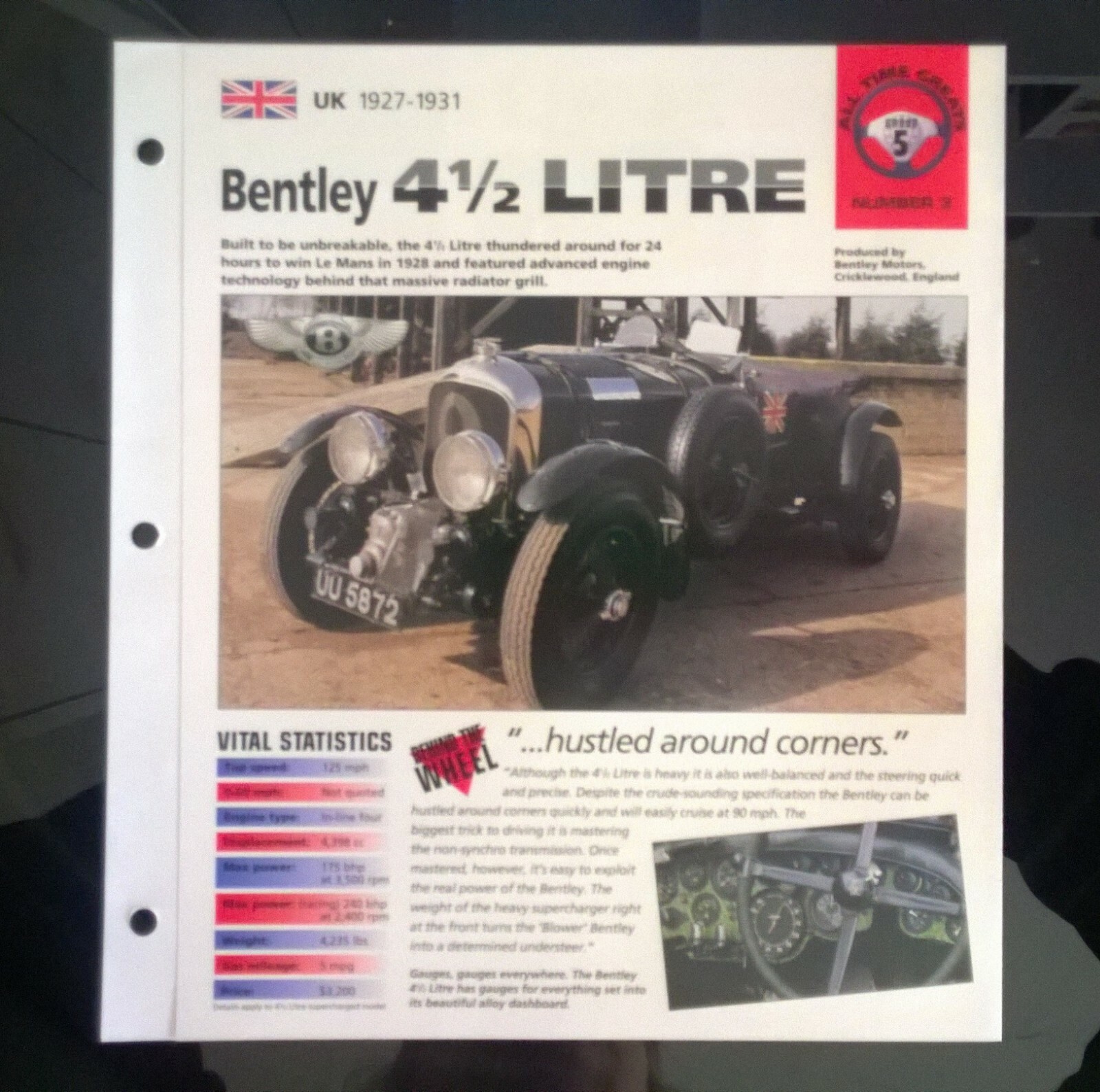 Imp 1927-31 Bentley 4 1/2 litre hot rod information brochure hot cars pre war Imp 1927-31 Bentley 4 1/2 litre hot rod information brochure hot cars pre war