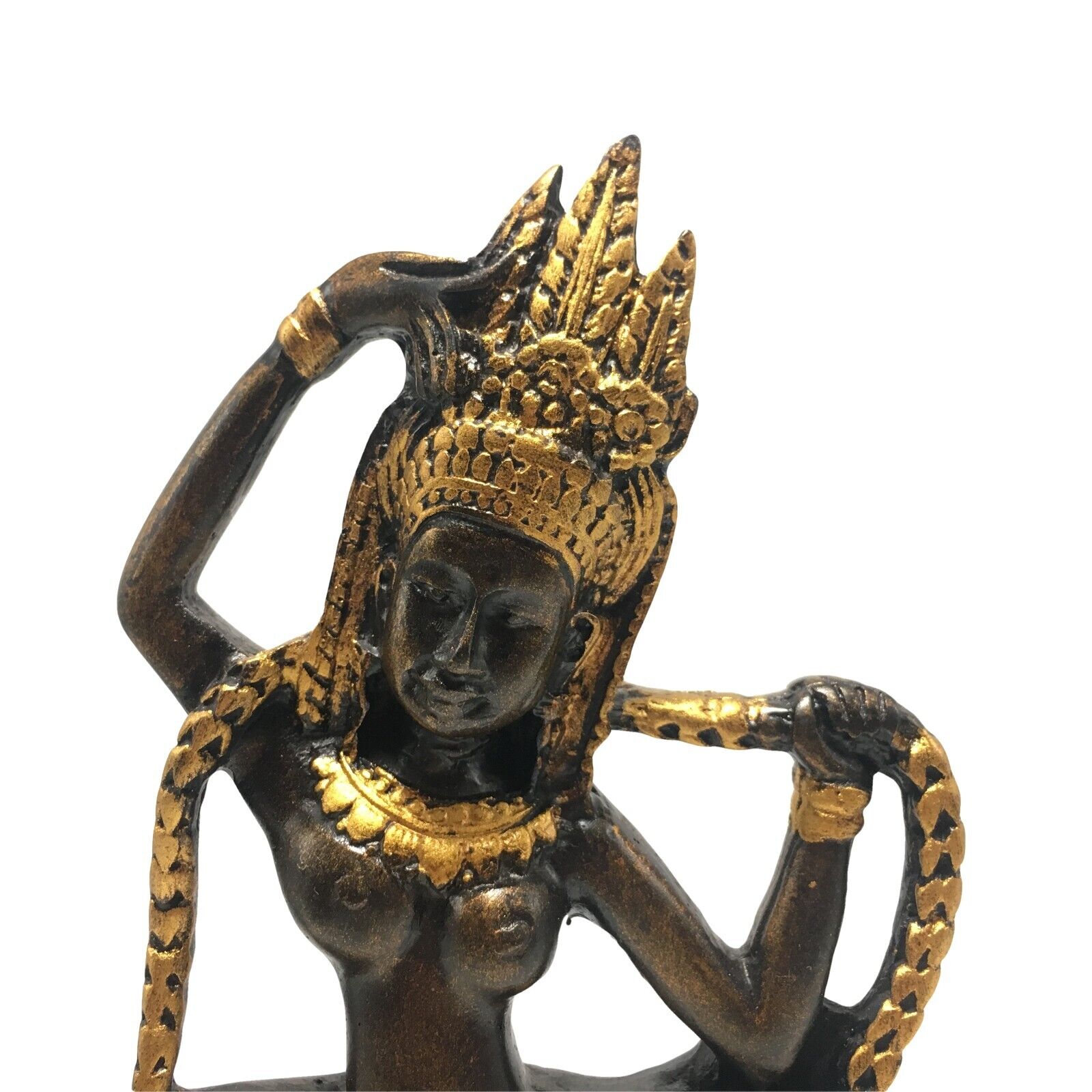 Apsara Sculpture Gold Resin Brown Khmer Cambodia Angkor Wat Style Statue