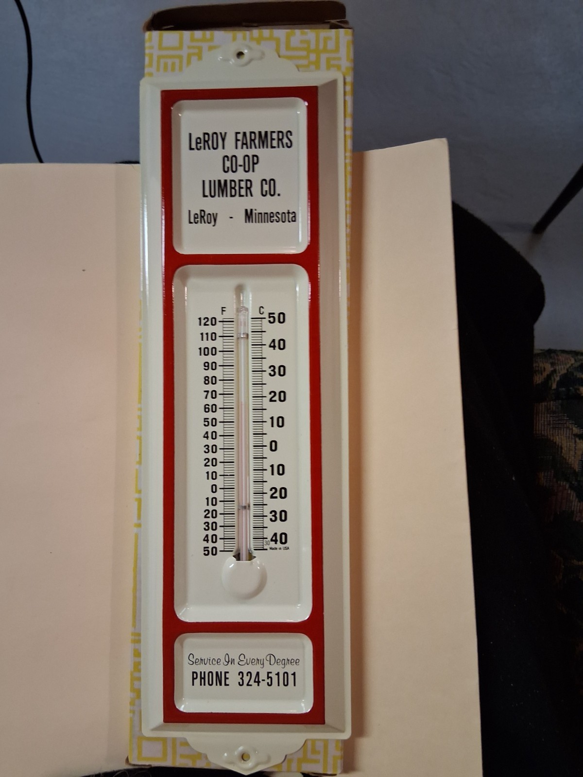 Vintage LeRoy FARMERS CO-OP LUMBER CO.  LeRoy - Minnesota Thermometer
