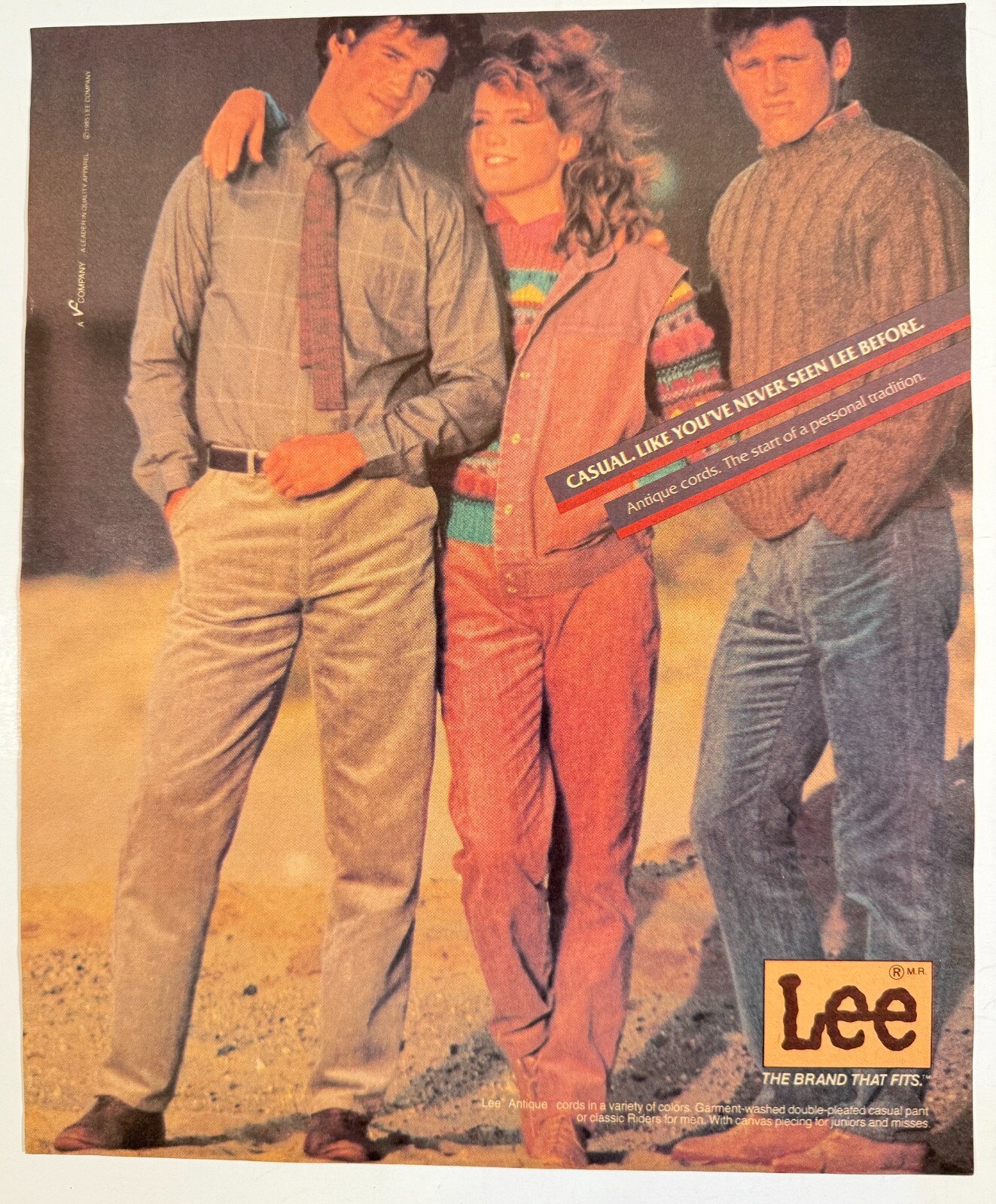 Vintage 1985 Lee Antique Cords Fashion Friends Advertisement Print Ad