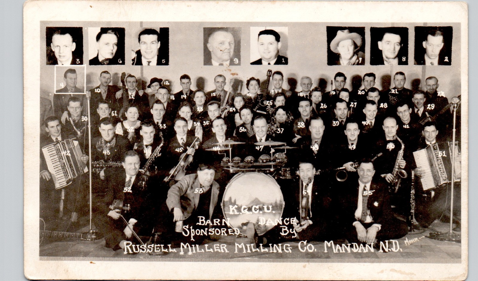 BARN DANCE RADIO SHOW mandan nd 1940 postcard north dakota real photo rppc music