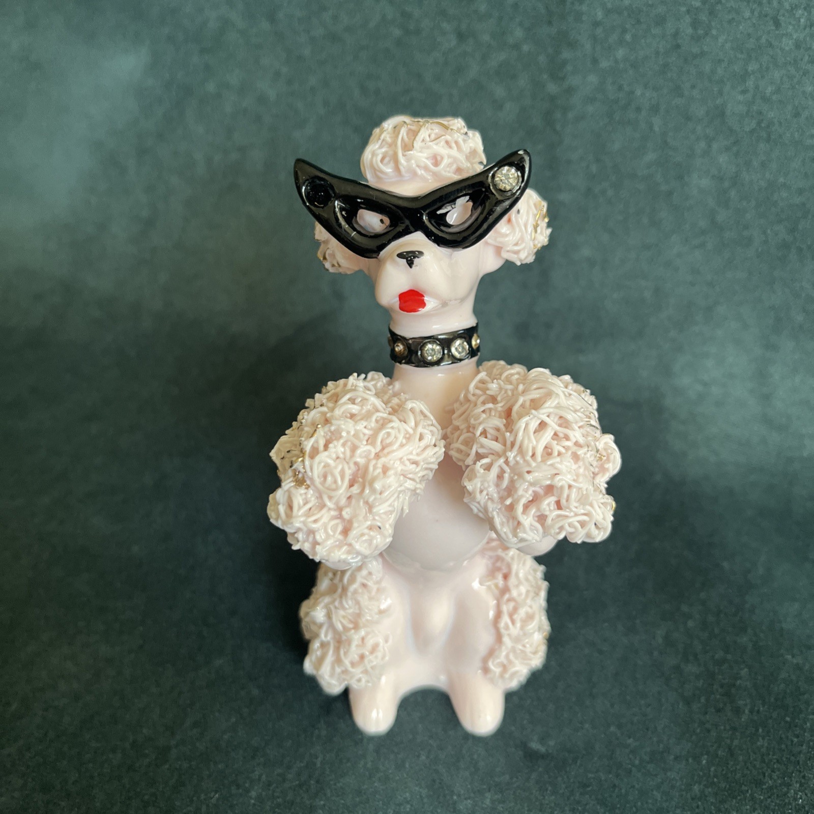 Vintage MCM Ceramic Lefton Spaghetti Poodle w/Glasses  Pink-Please see pics+desc