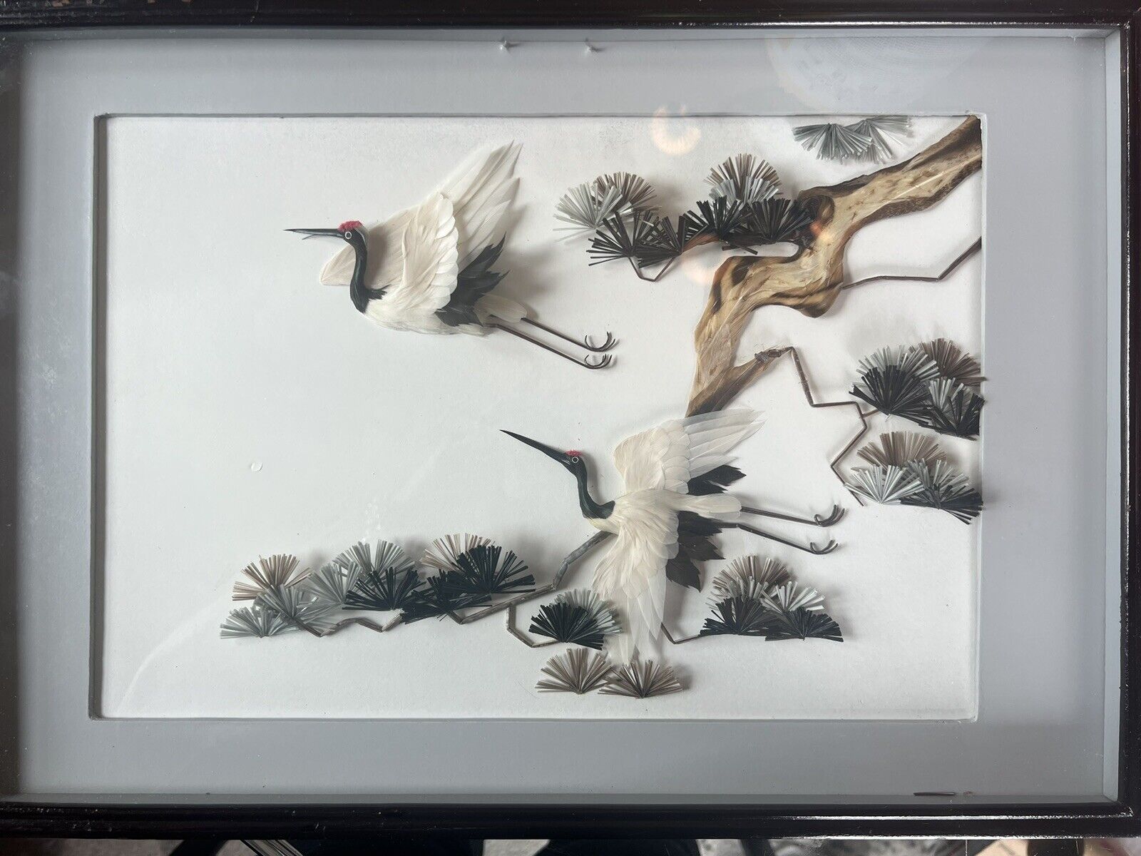 Beautiful 12”X18” Feather Art Crane Picture