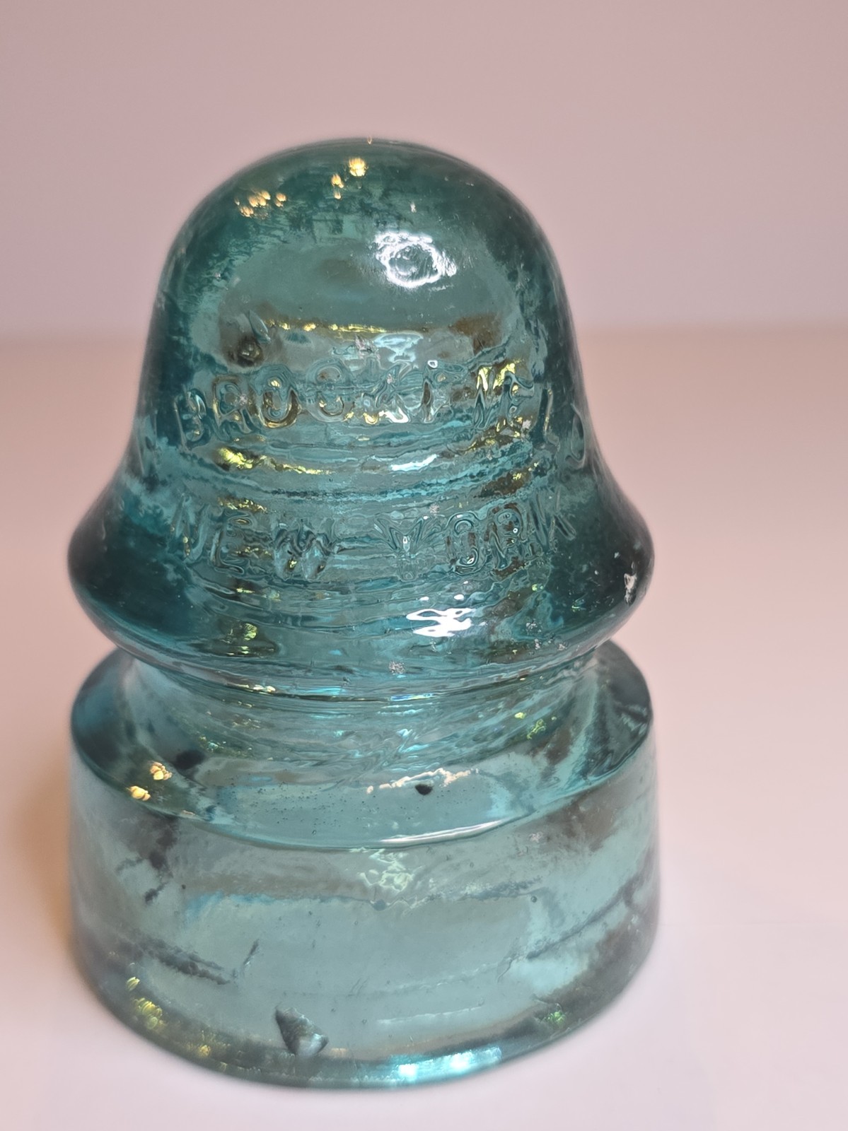 Antique Brookfield NY Glass Insulator CD 134 Signal Smooth Base Aqua Fizzy S5