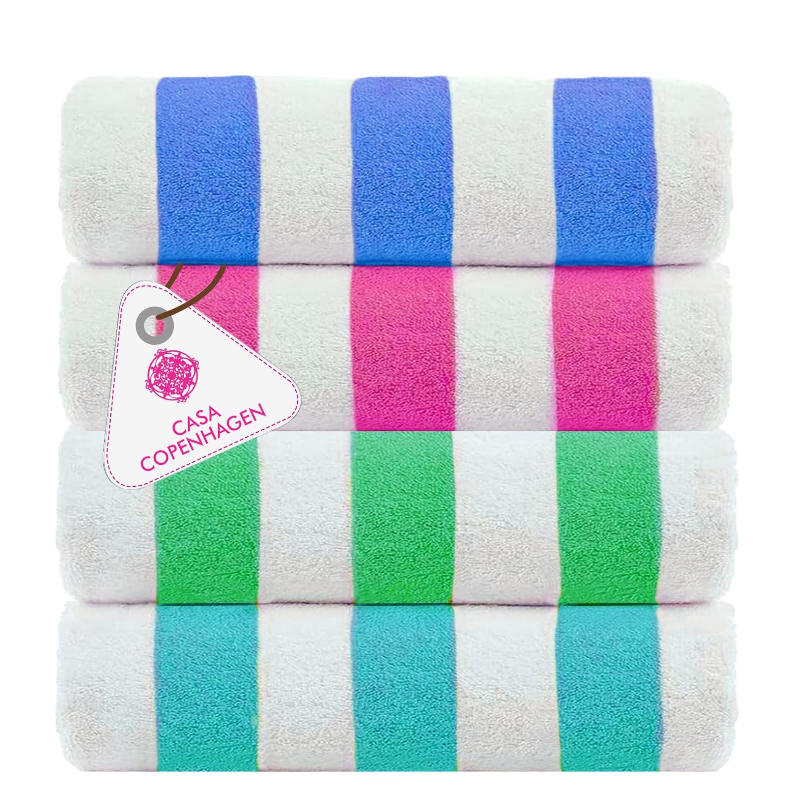 Casa Copenhagen Cabana 4Pcs Beach Towel, Turquoise, Royal Blue, Pink, Green Casa Copenhagen Cabana 4Pcs Beach Towel, Turquoise, Royal Blue, Pink, Green