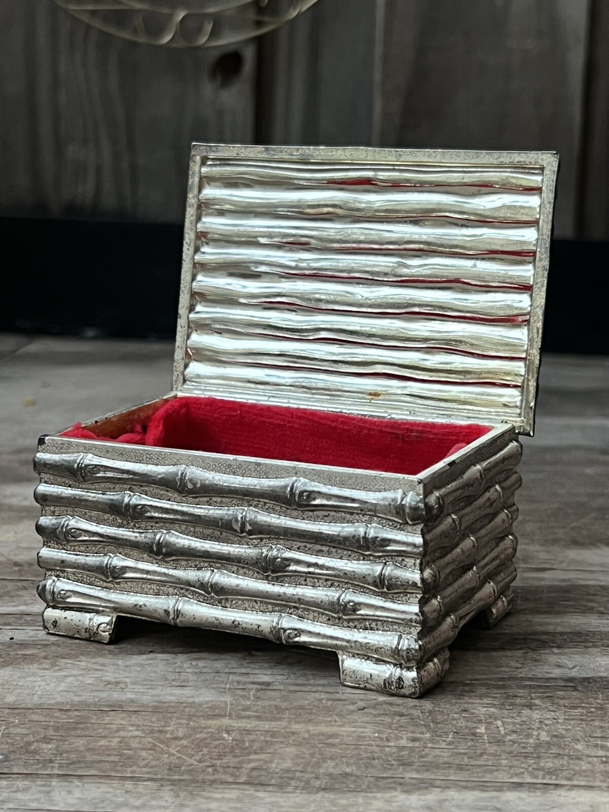 MCM 1960s Maison Baguès Bamboo Silver Plated Footed Box Trinket Keepsake Stash