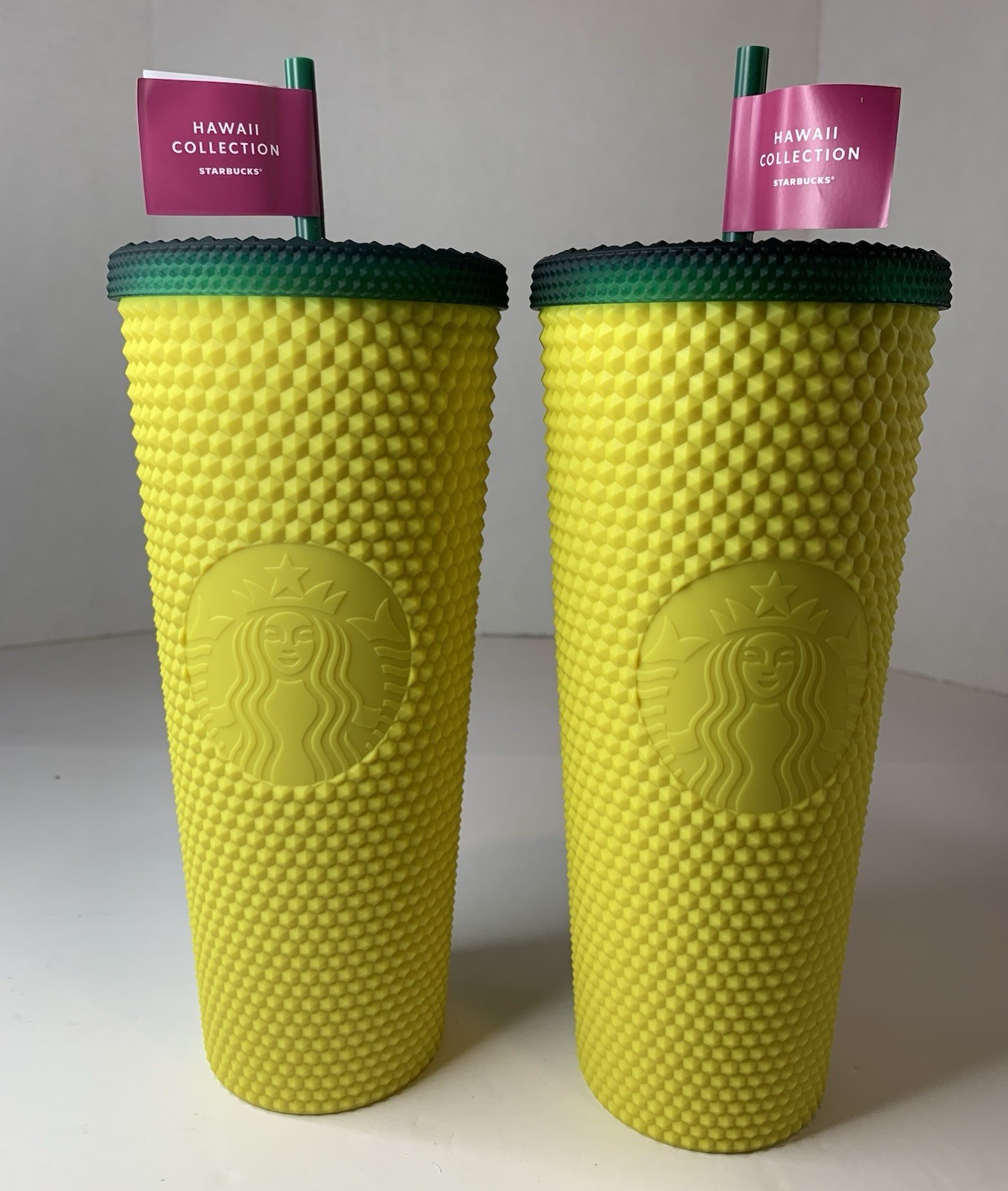 2 Ct. Starbucks HAWAII COLLECTION Pineapple Studded 24oz Tumblers w/Lids/Straws