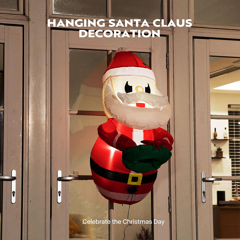 3.5ft Christmas Inflatable Santa w/ Wreath & Suction Cups Attachable to Window