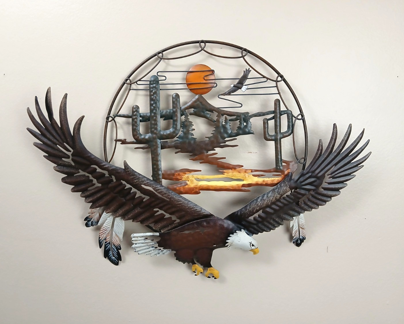 Bald Eagle Southwestern Rustic Metal 3D Wall Hanging Sculpture Home Decor