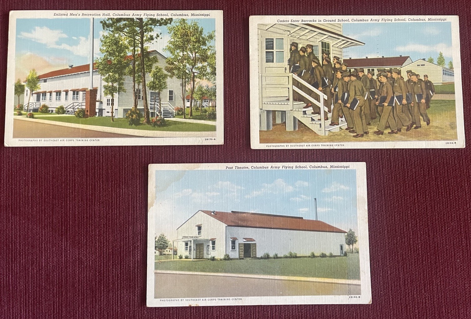 3- 1940’s Columbus Army  Flying School Columbus, Mississippi Postcards