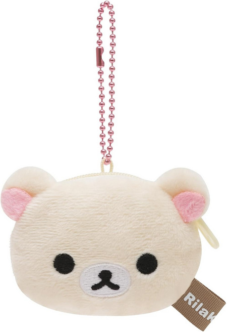 JAPAN SanX Rilakkuma Khaki Bear Bag Key Coin Furry Mascot Bag Clip Pouch Purse