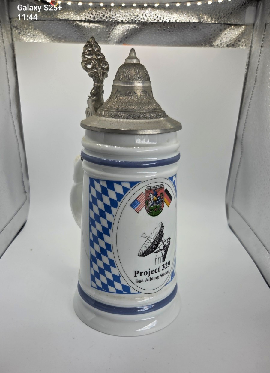 Vintage Bad Aibling Station Project 329 German Porcelain Beer Stein Pewter Lid Vintage Bad Aibling Station Project 329 German Porcelain Beer Stein Pewter Lid