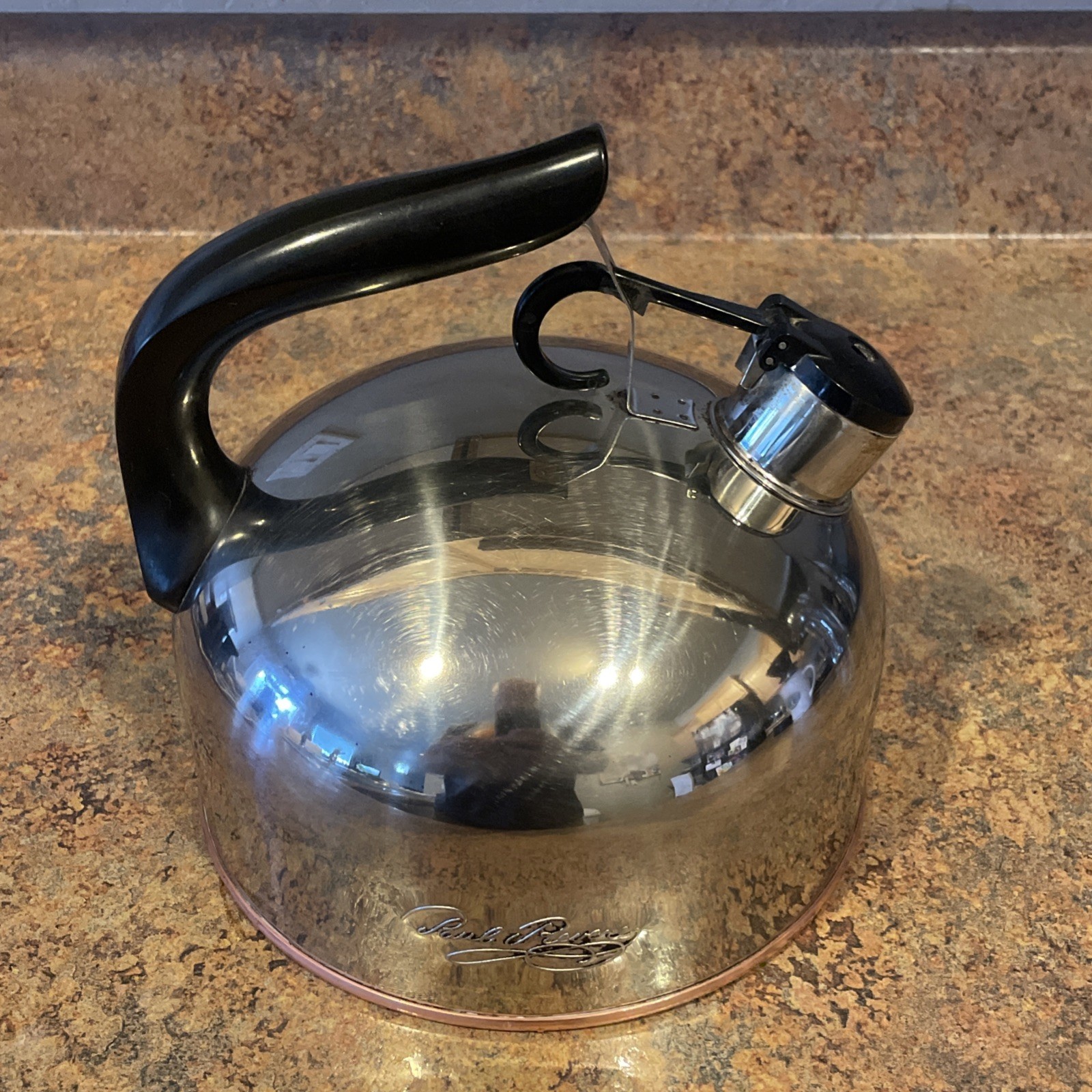 Vtg Paul Revere Ware 1.5 Qt Whistling Teapot Kettle Copper Bottom Stainless