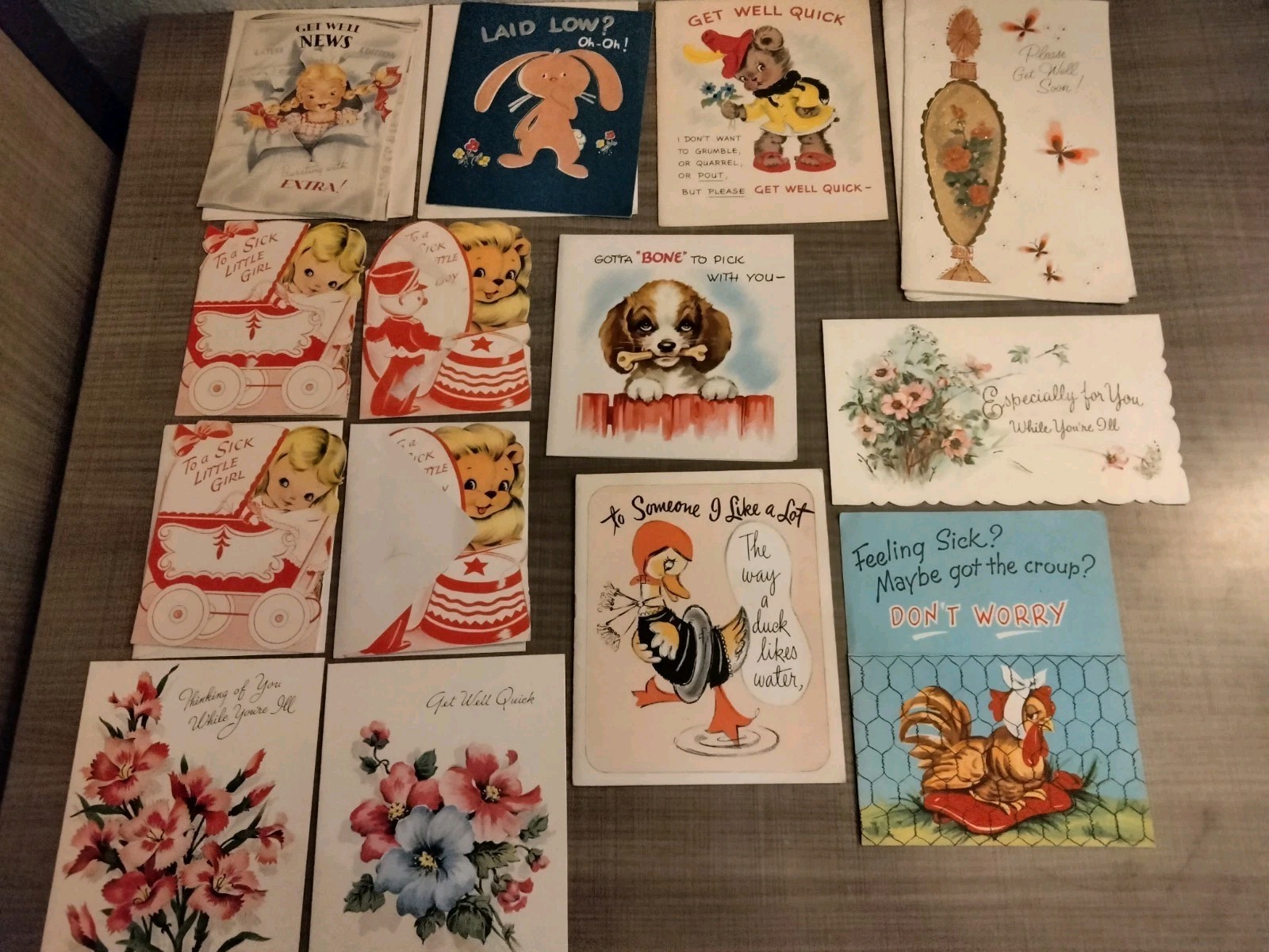 NOS Lot of 14 1950's Get Well Greeting Cards ~ 10 Children + 4 Adult Booklet NOS Lot of 14 1950's Get Well Greeting Cards ~ 10 Children + 4 Adult Booklet