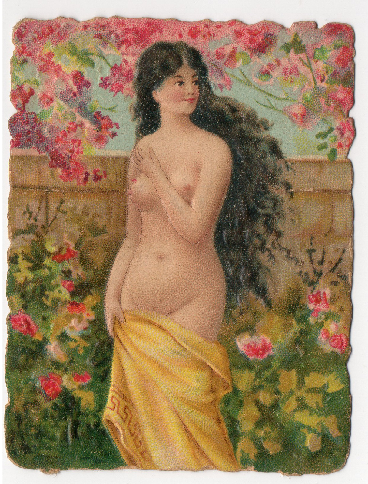Antique Monterrey Cigarettes Trade Card Embossed Die-Cut Chromolithograph Nude