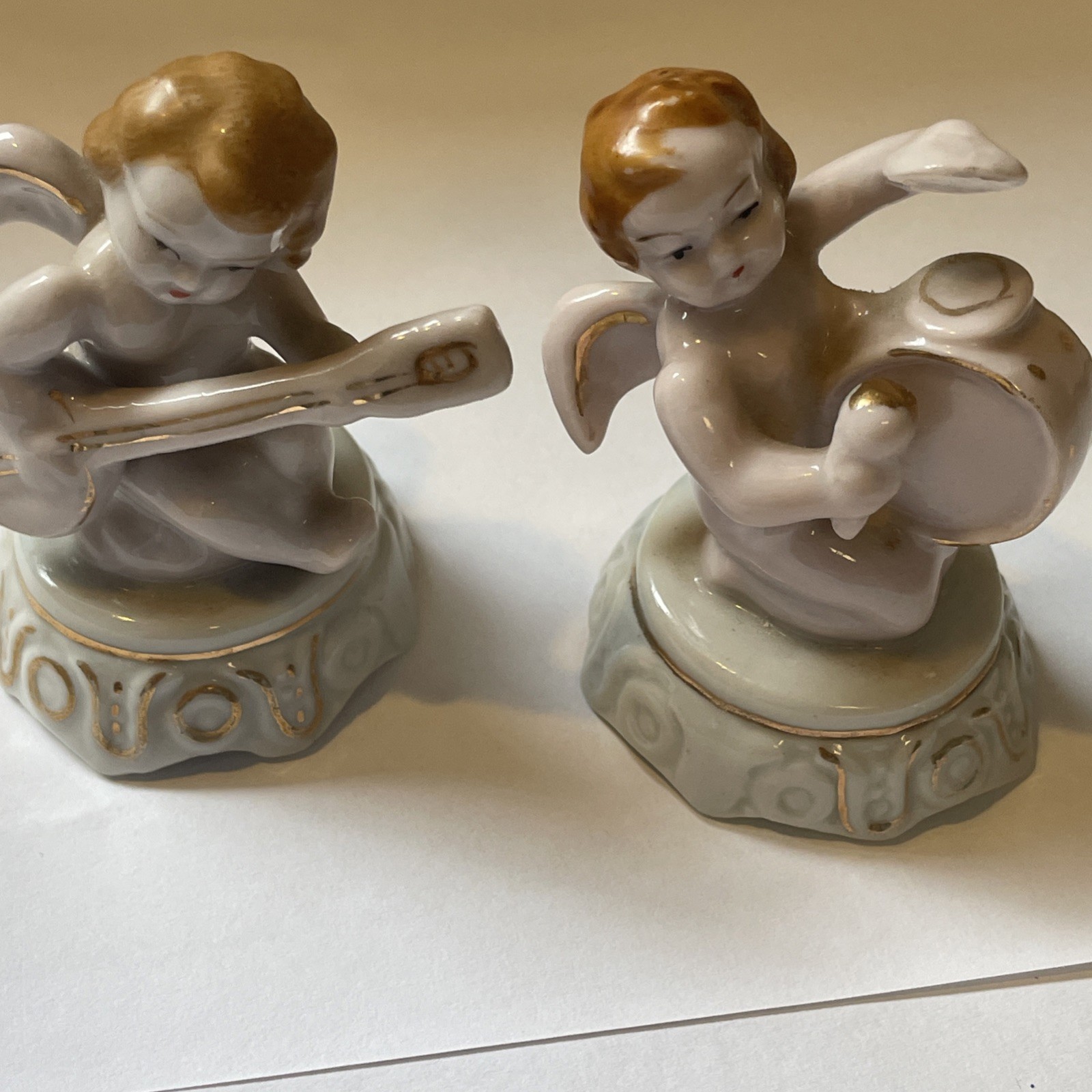 Two VTG Occupied Japan Angel Drummer And Guitarist Musicians. EUC 2.5” T