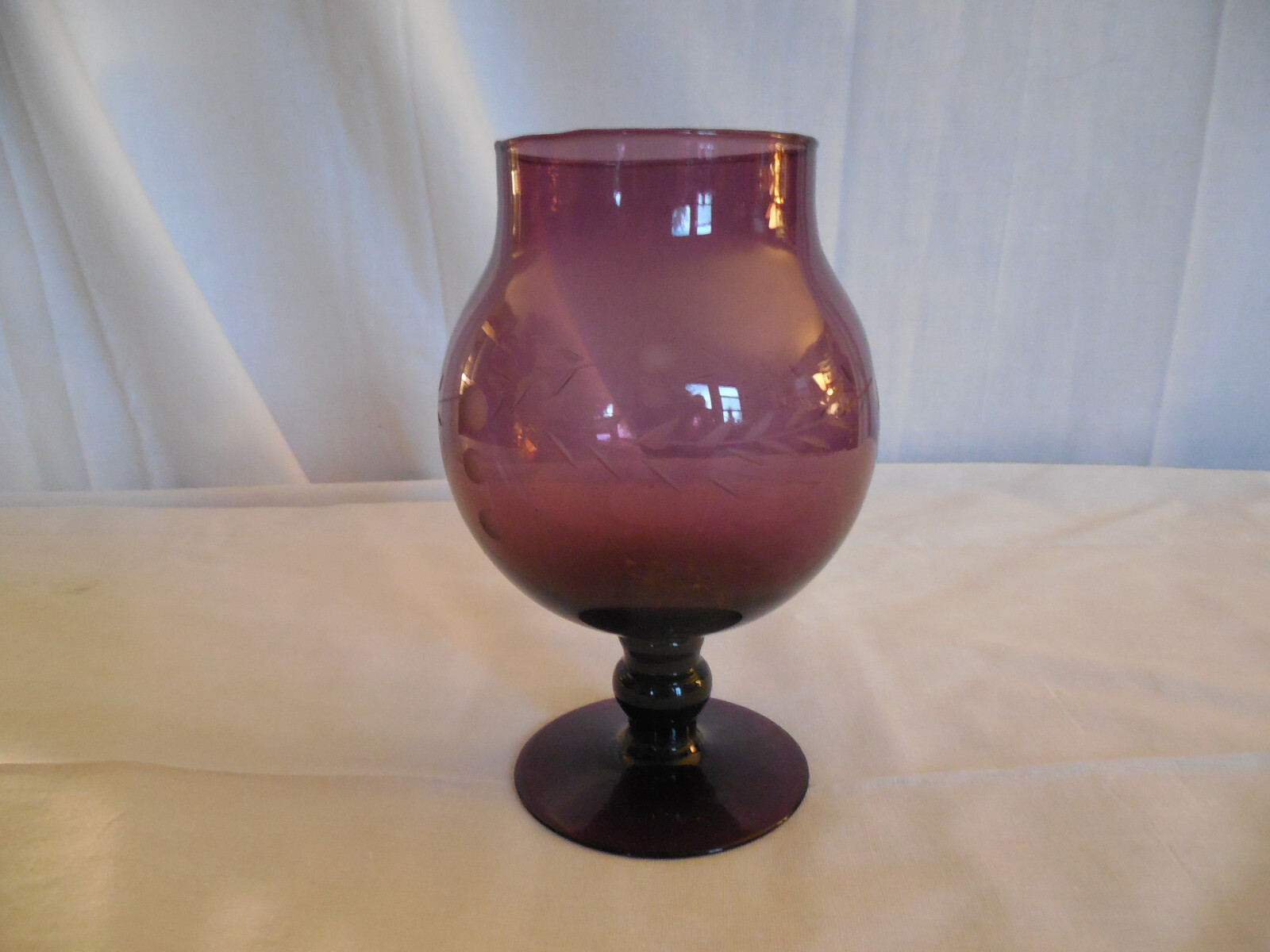 Amethyst purple etched glass brandy snifter Amethyst purple etched glass brandy snifter