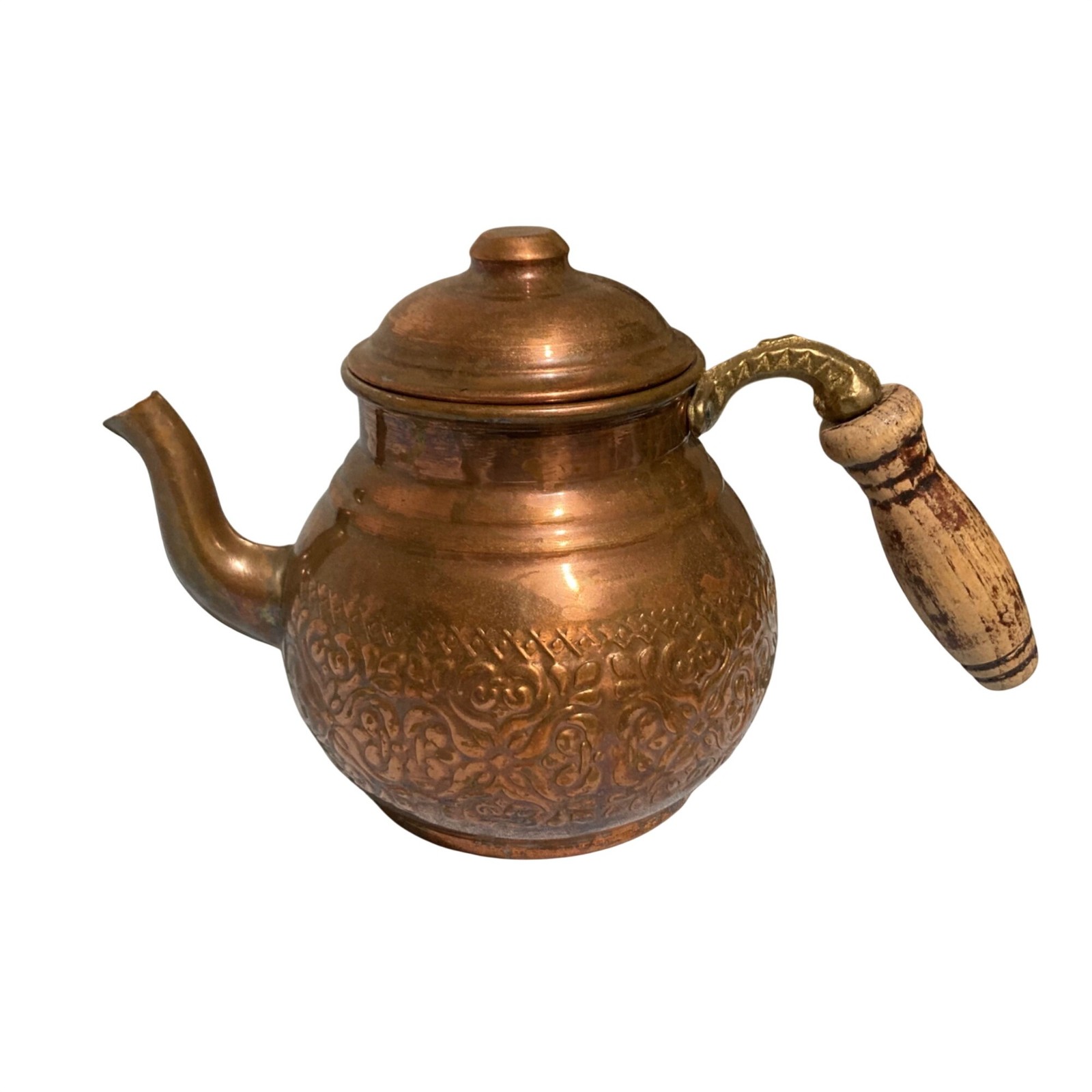 Vintage Copper And Tin Lined Turkish Teapot Tea Kettle 