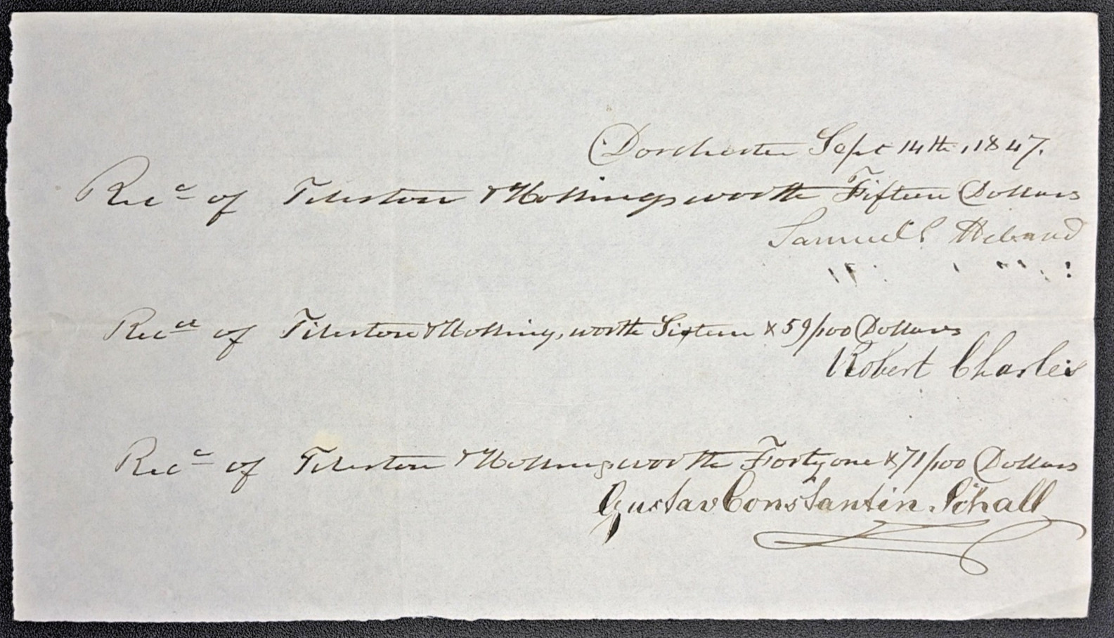 1847 Baker Mills WORK Receipts Tileston Hollingsworth Dorchester MA Paper Mill