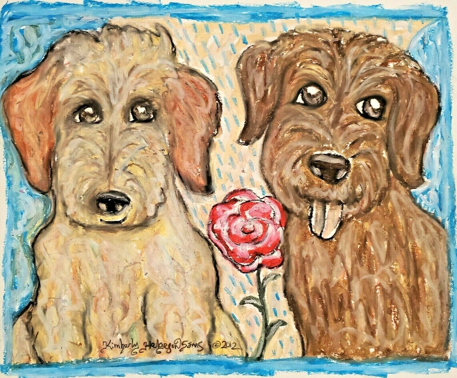 LABRADOODLE Darlings 13x19 Art Print Signed by Artist KSams Vintage Style Flower