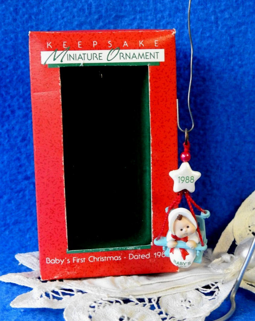 Hallmark Miniature Ornament 1988 Baby\'s First Christmas 2 1/4\