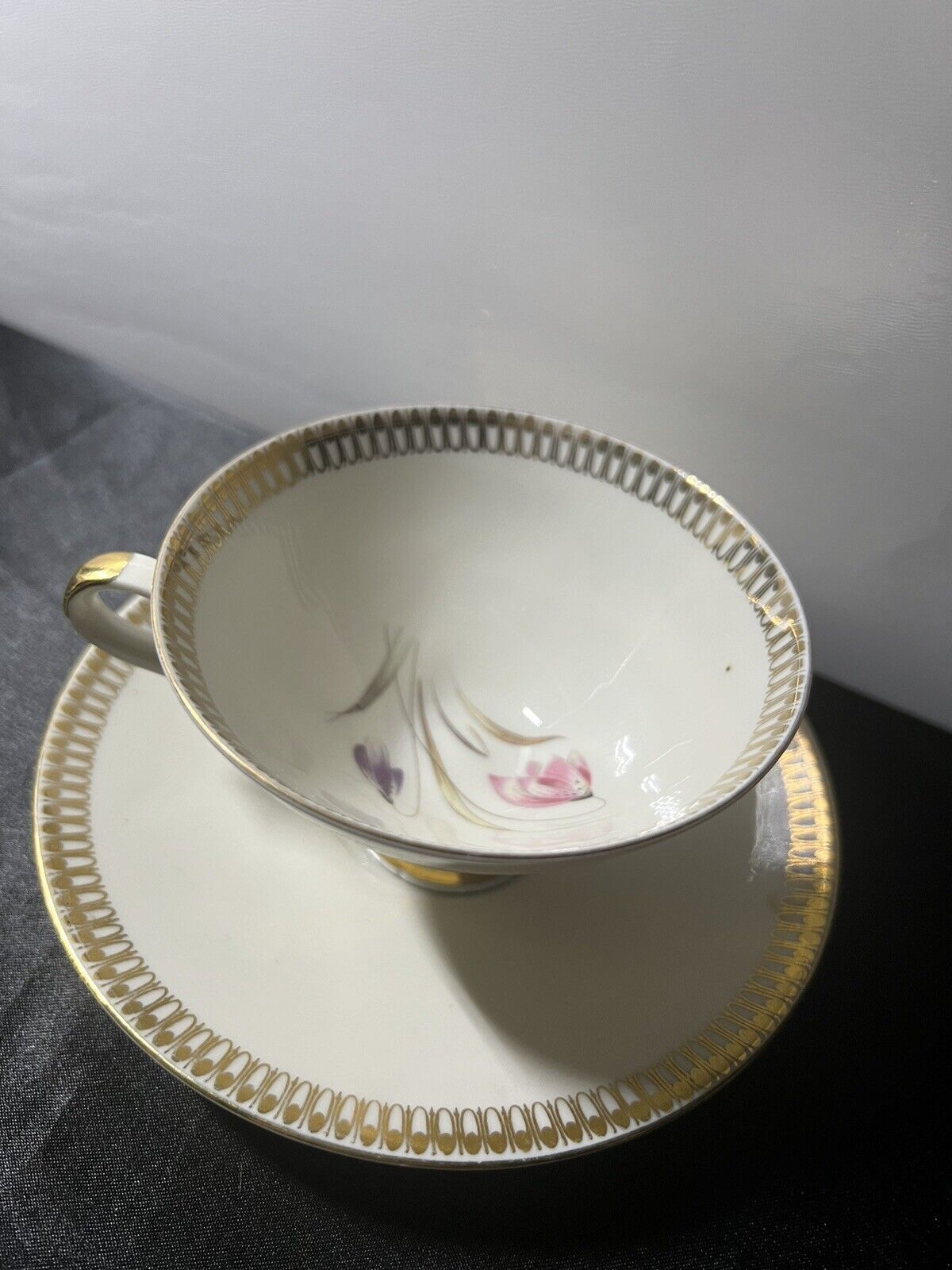 Vtg Winterling Marktleuthen Bavaria MCM Porc Tea Cup and saucer gold W Floral
