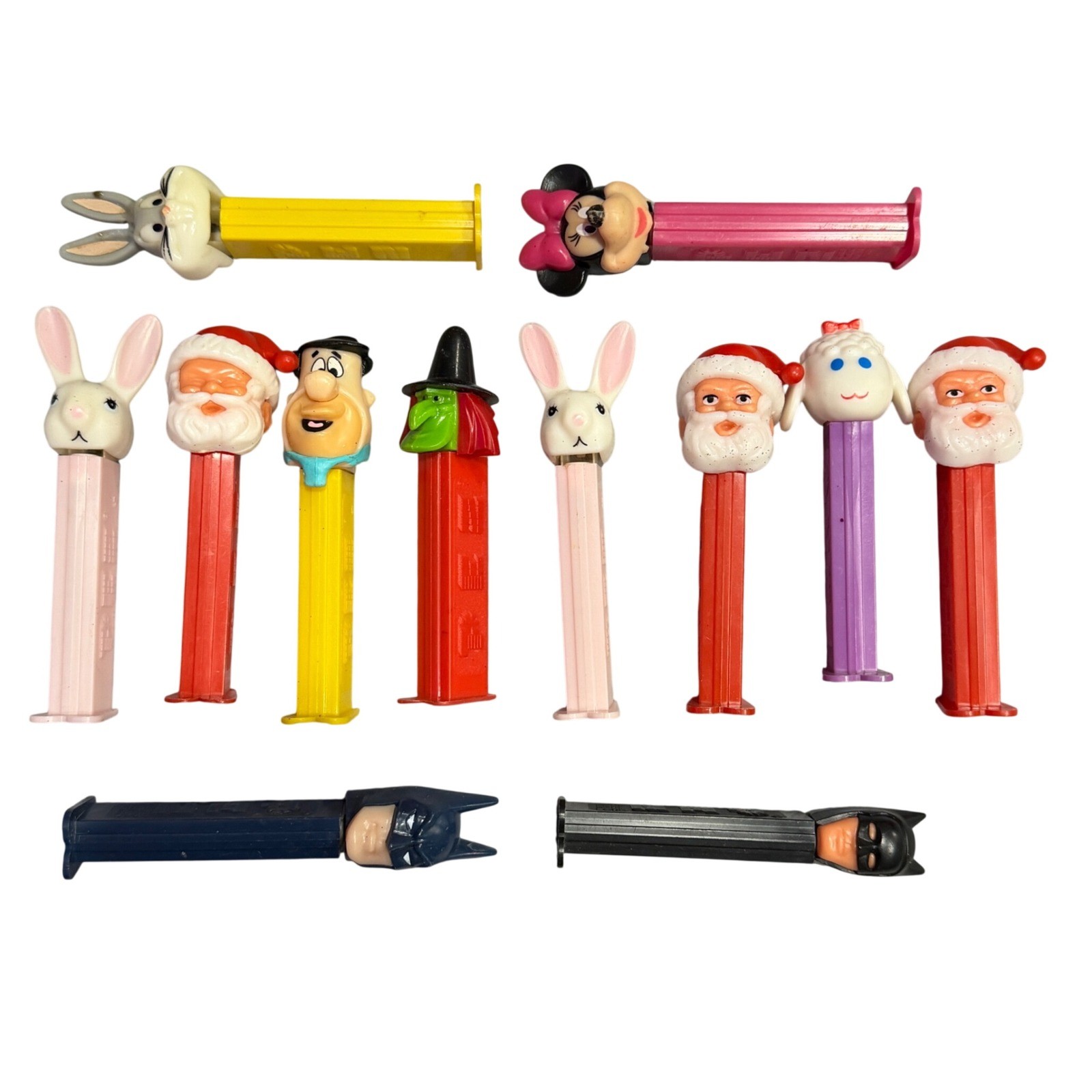PEZ Candy Dispenser Lot Batman Bugs Bunny Minnie Mouse Flintstones Holiday Mix