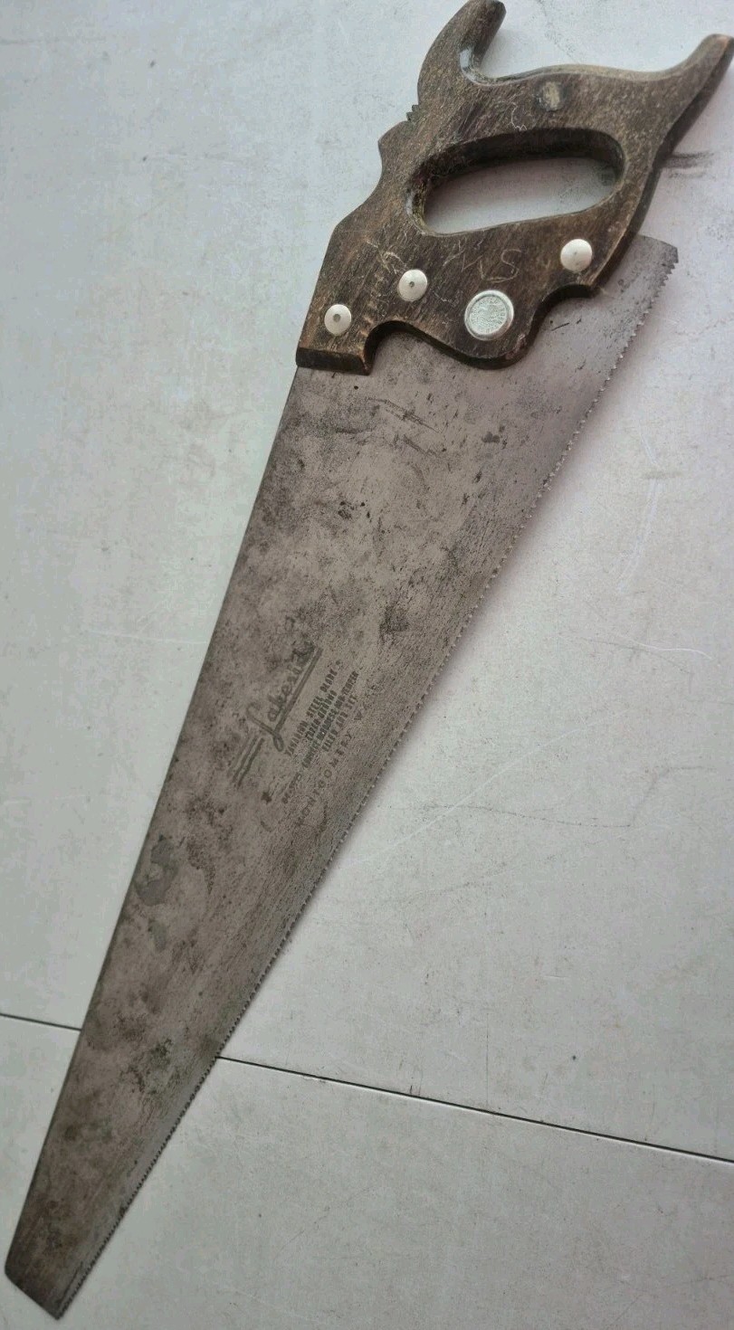 VINTAGE LAKESIDE MONTGOMERY WARD HAND SAW#84-3925 WOODEN HANDLE