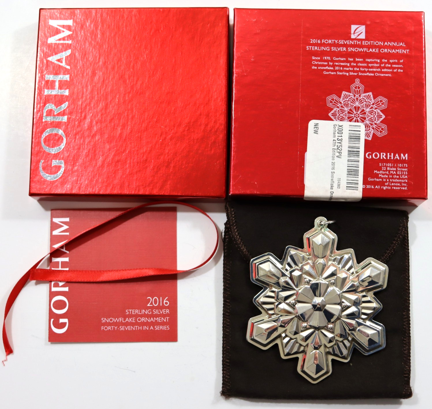Gorham Sterling Annual Snowflake Ornament 2016, 47th Edition USED