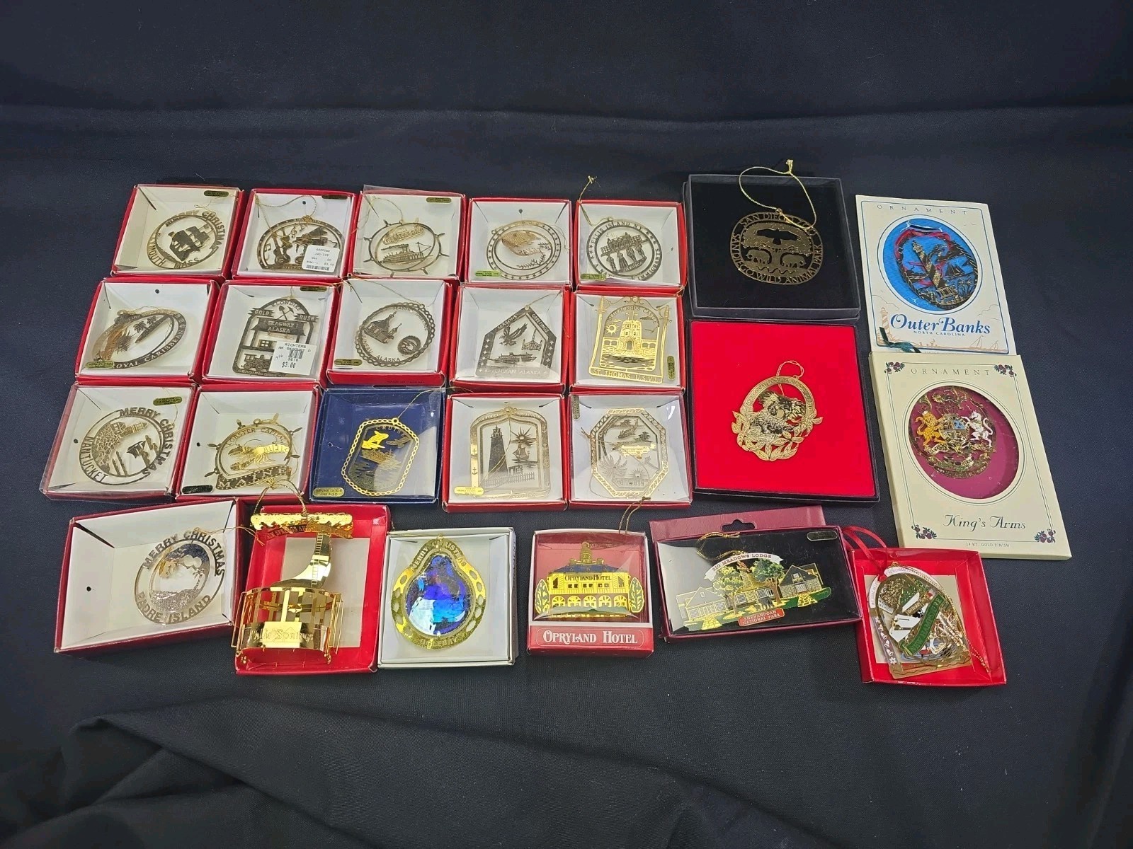 25 Brass Christmas Ornaments Of Various US States  