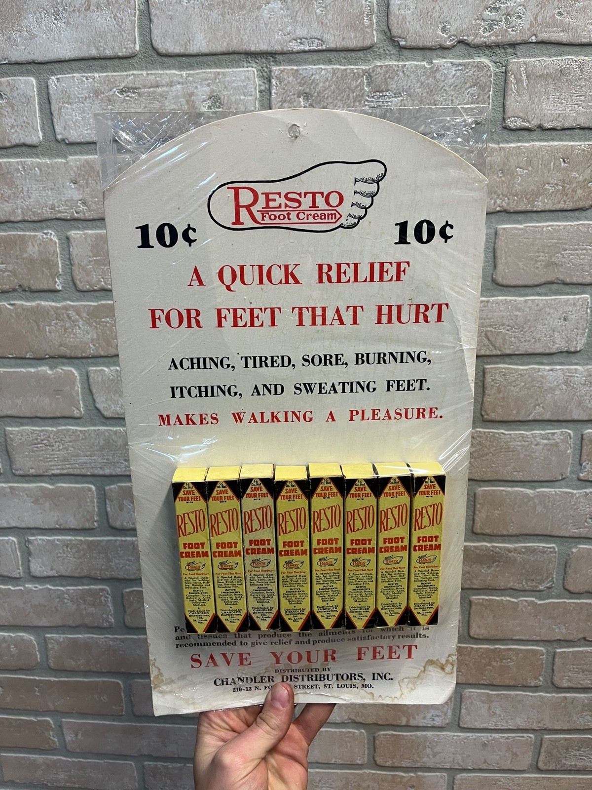 Vintage 1940s Resto Foot Cream Drug Store Advertising Display Sign NOS NEW