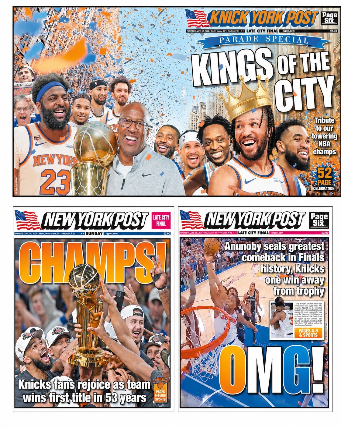 NY Knicks Championship New York Post Newspaper Lot of 3 NBA Champs 2026