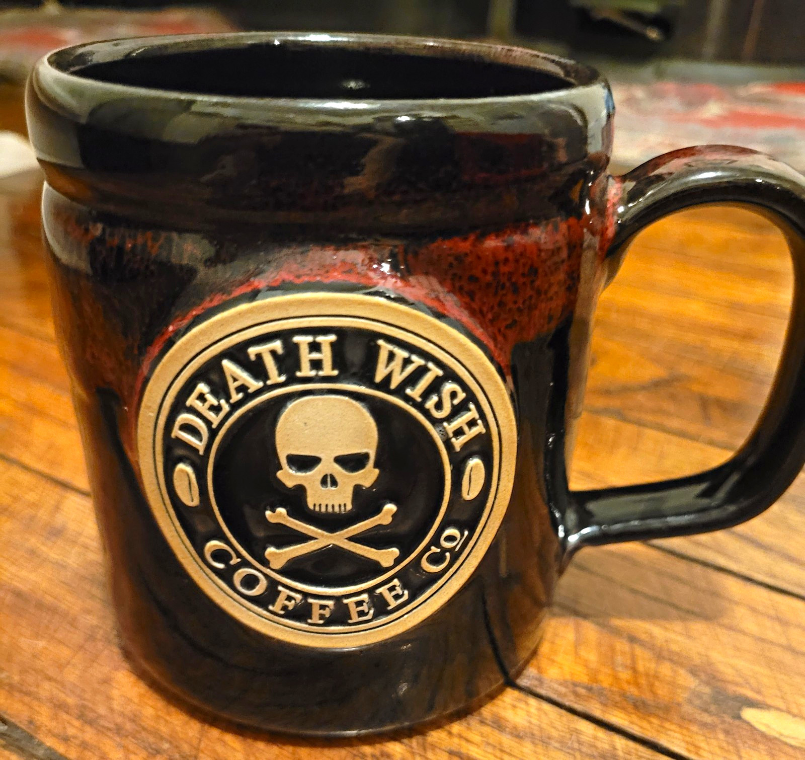 2014 Death Wish Coffee Co. Black DENEEN POTTERY Coffee Mug BLCK/RED AWEsome
