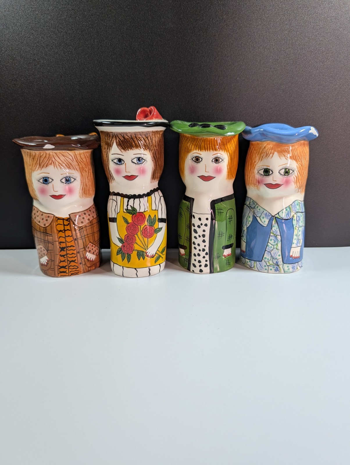 Susan Paley Ganz Vintage Set Of 4 Ceramic Lady Vases Bella Casa Hand Painted Art