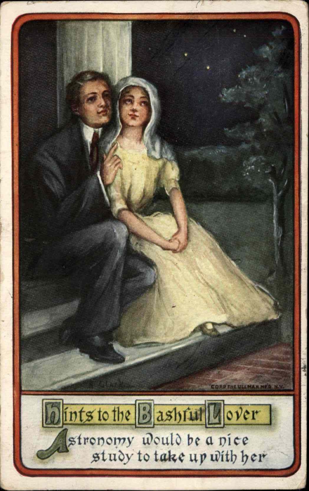 Antoinette Clark Hints to the Bashful Lover Couple Moonlight Romance c1910 PC