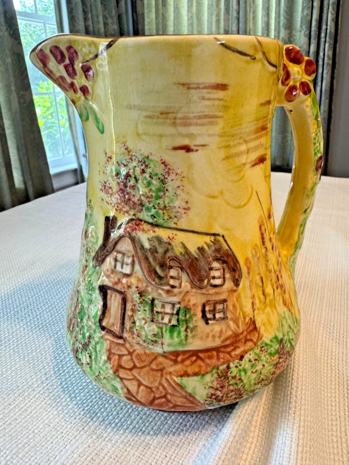 Vintage Price Bros England Cottage Ware Pitcher Jug Berry Handle Yellow