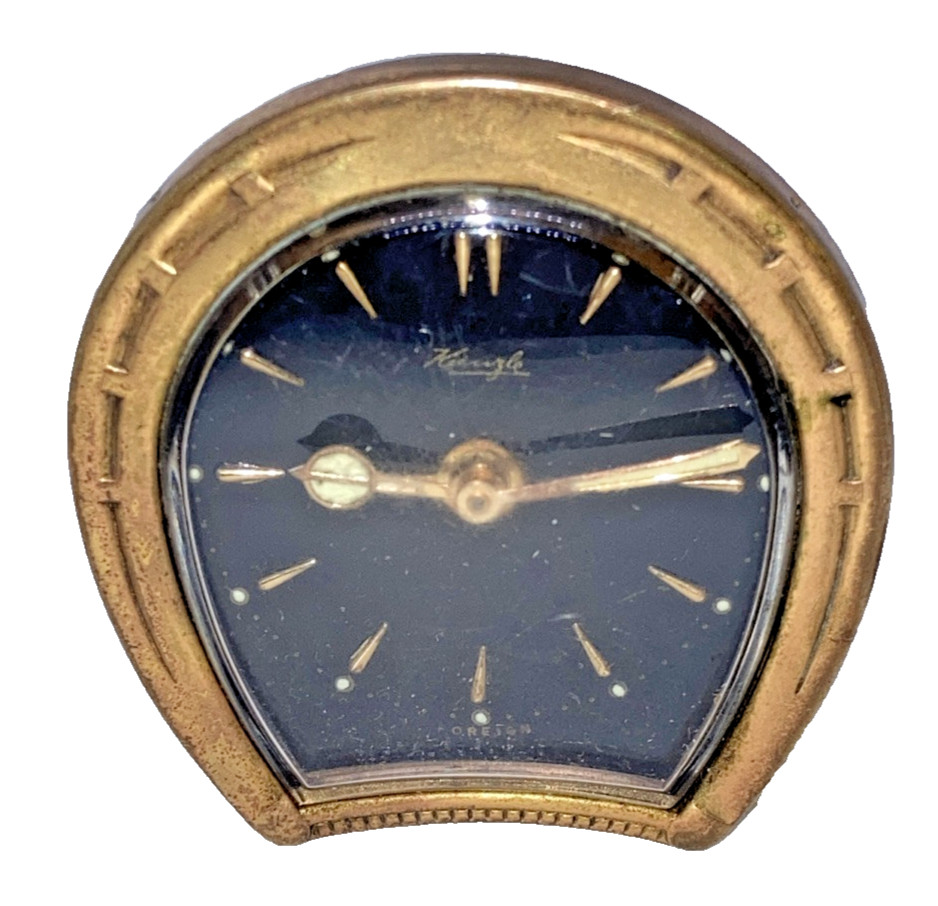 vintage Kienzle horseshoe shaped brass travel clock German - for parts as is