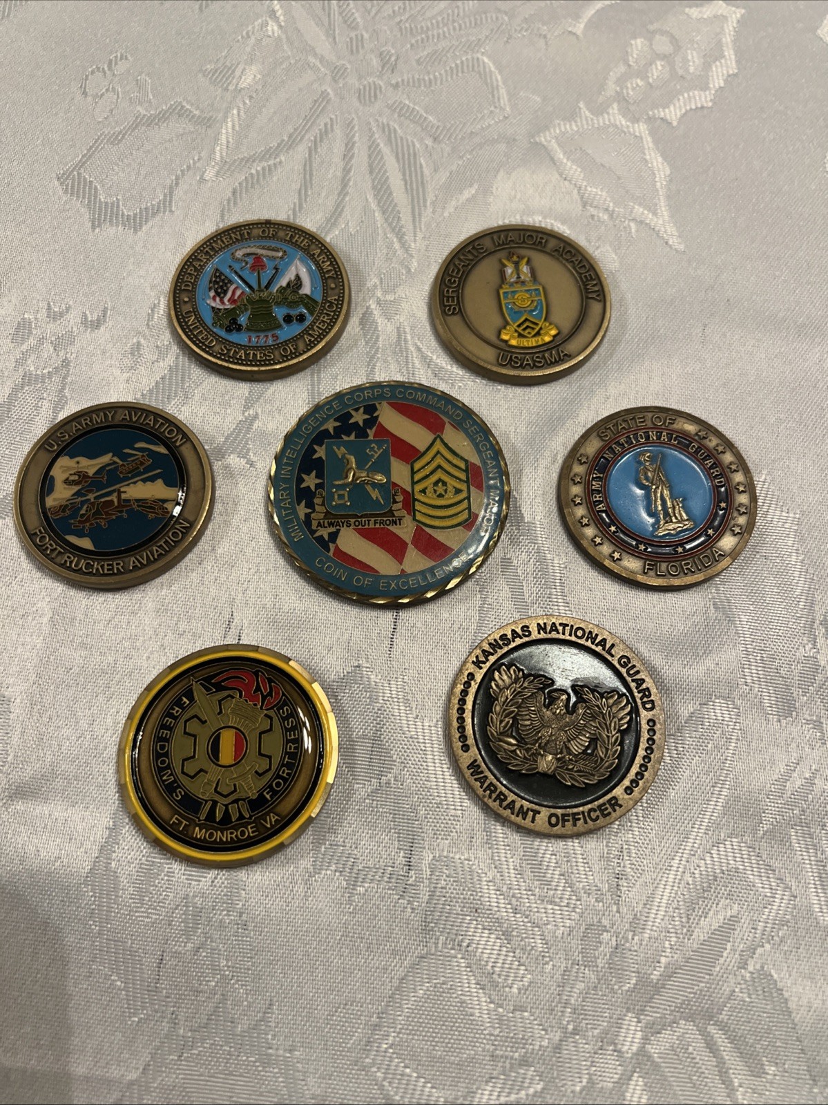 Challenge Coins Lot Of 7 Army and National Guard