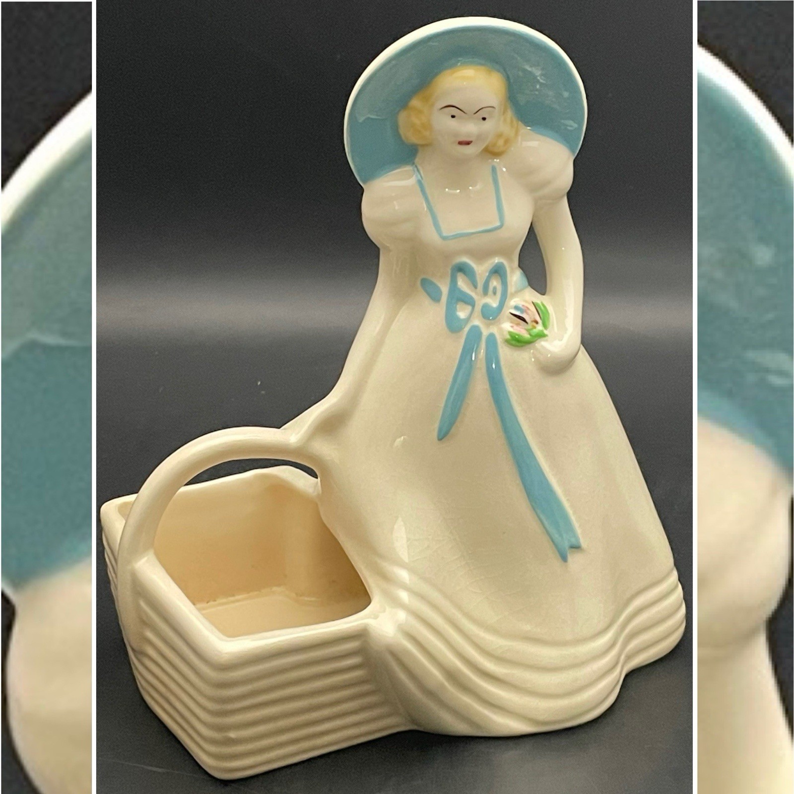 Hull Art Pottery Blue Bow 924 Southern Belle Planter c1940s Made in USA 8.5