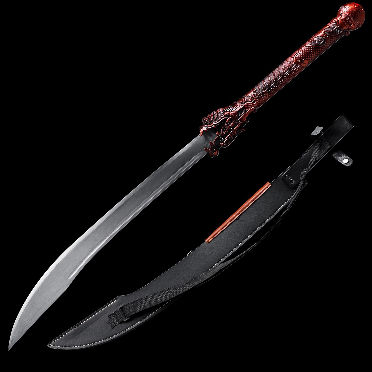 Sharp Chinese Broadsword Dragon Theme KungFu Dao Sword Manganese Steel Leather