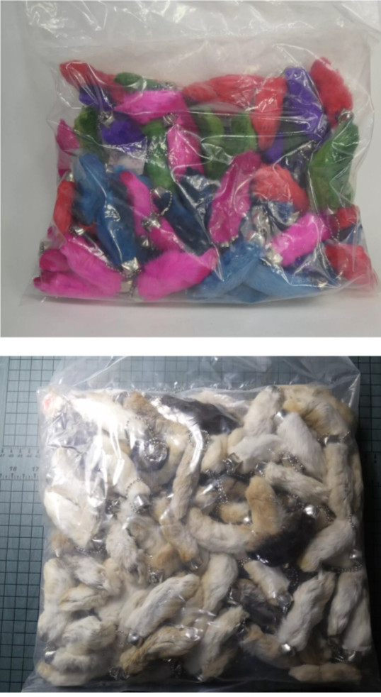 200 New Lucky Rabbits Foot Key Chain, Zipper Pull, Good Luck Charm color/natural