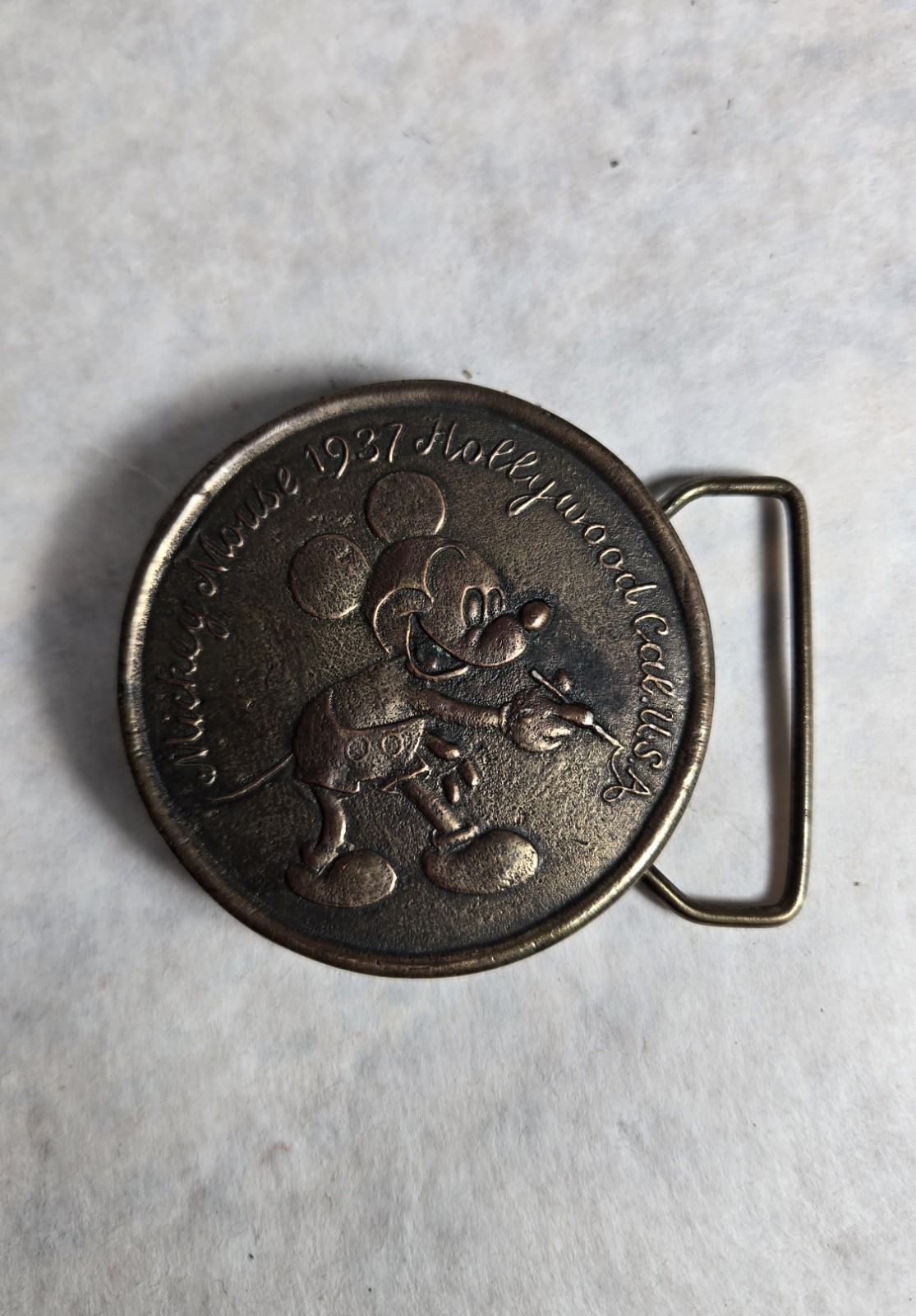 Vintage 1970\'s Brass Mickey Mouse Disney Belt Buckle Sun Rubber Co.