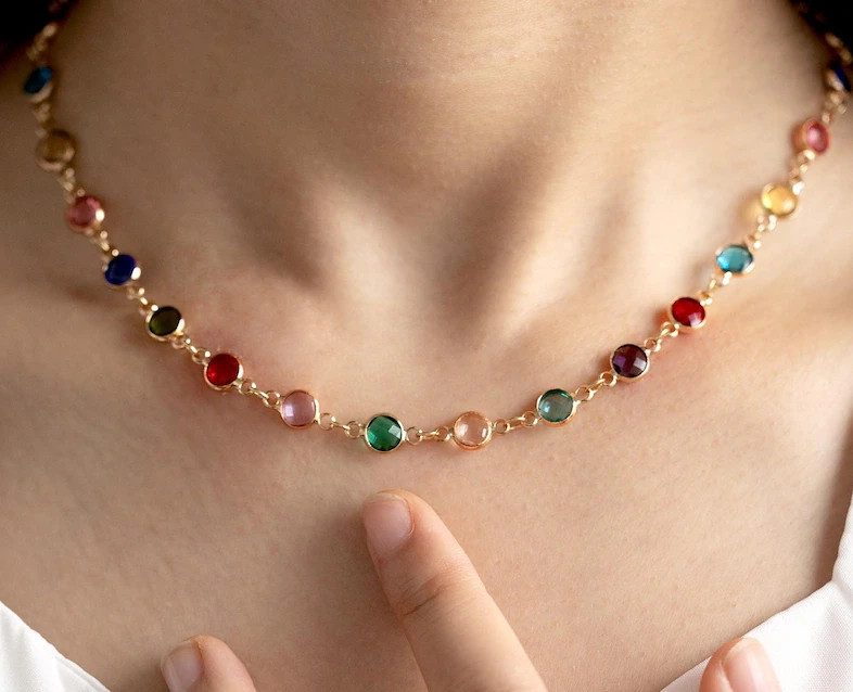 Personalized Multiple Birthstone Necklace In 14K Yellow Gold Plated Gift